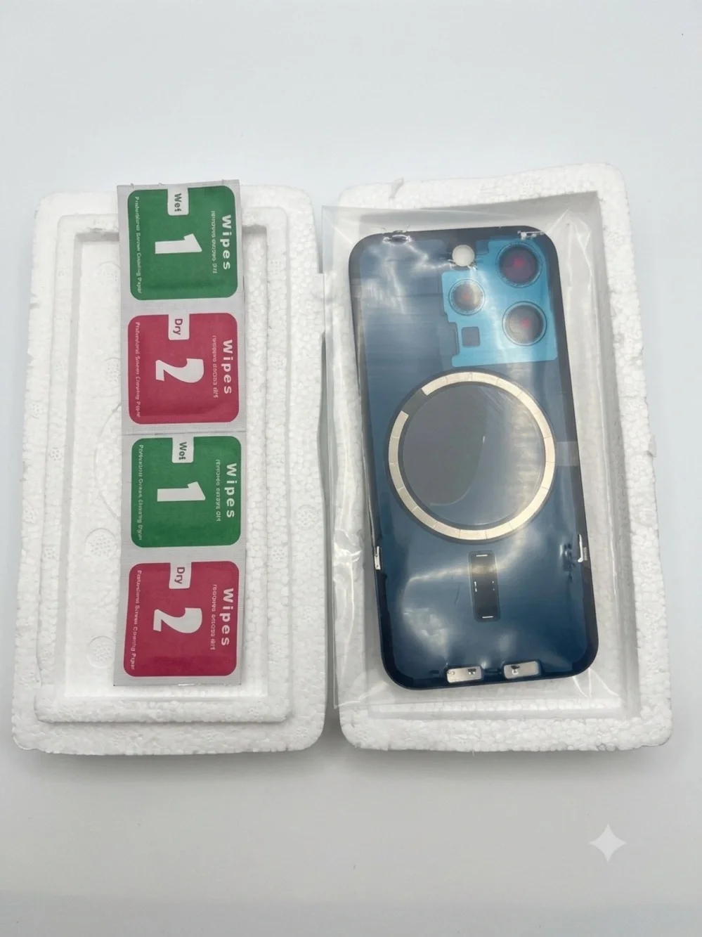 White iPhone 15 Pro Style Case with Red-Trim Camera Rings
